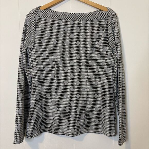 Talbots Medium Jacquard Dot Houndstooth Knit Bateau Neck Sweater Top Black/White - Picture 6 of 12